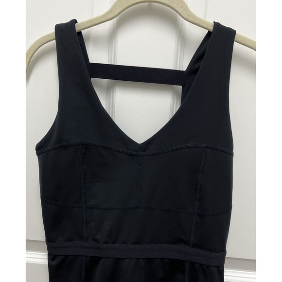 Fabletics Black Ribbed V Neck Cutout Back Athleisure Jumpsuit Leggings - Picture 5 of 11